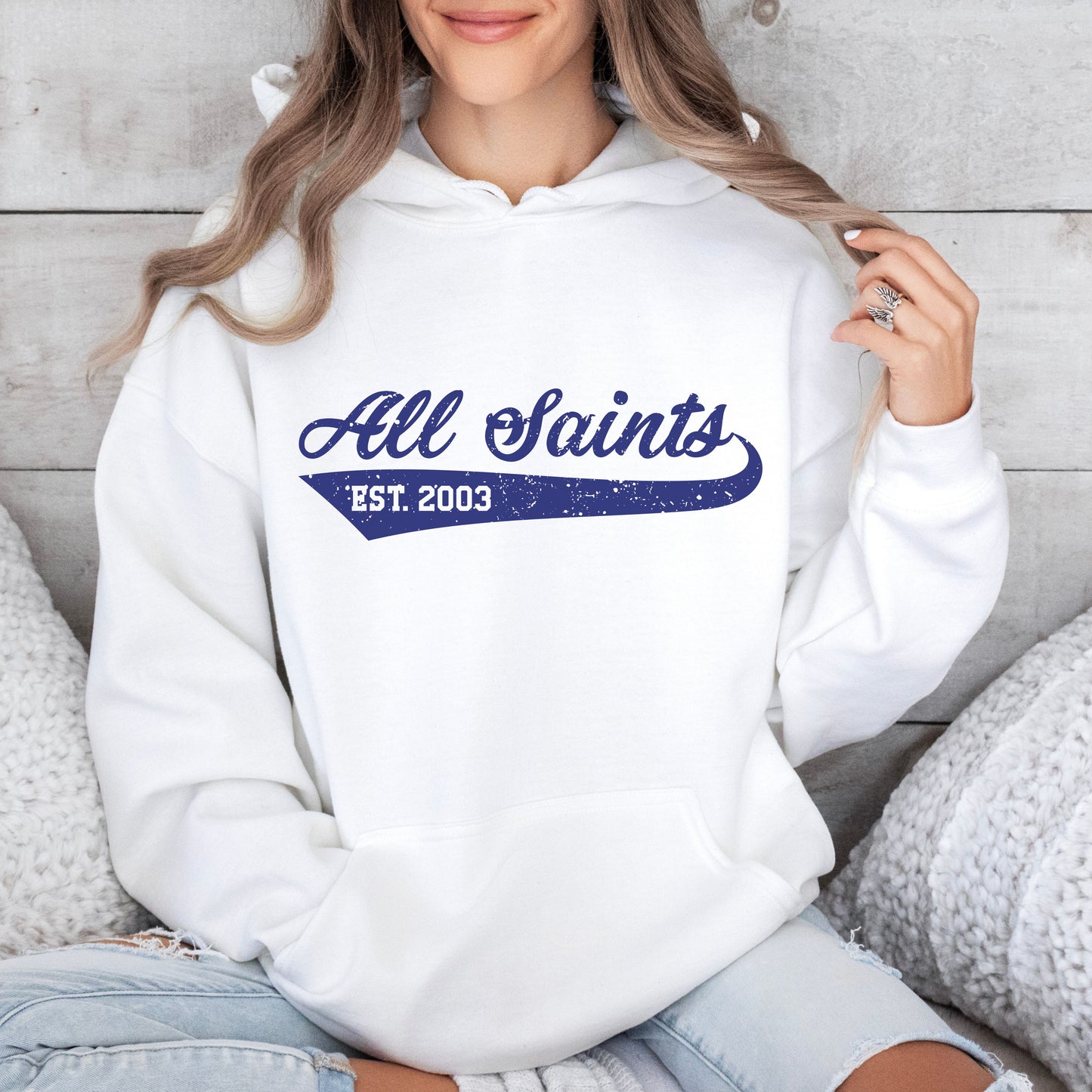 Adult and Youth All Saints Retro Script Hoodie