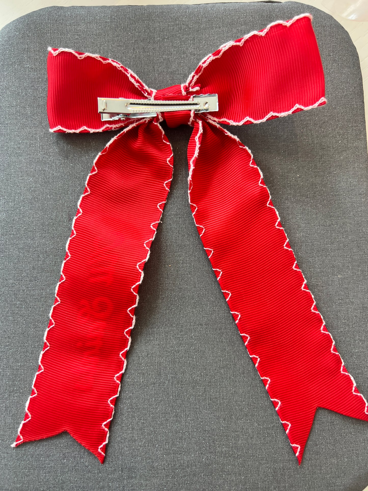 All Saints Clip Hair Bow Red with white trim