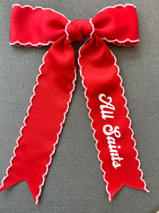 All Saints Clip Hair Bow Red with white trim