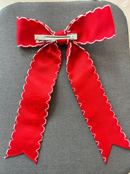 All Saints Clip Hair Bow Red with white trim